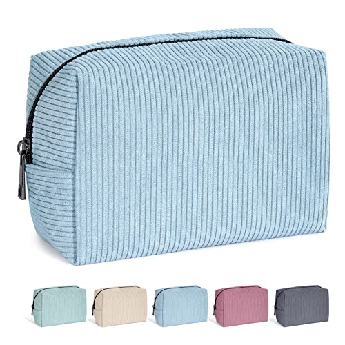 MAANGE Cosmetic Bags for Women Small Makeup Bag for Purse Corduroy Makeup Pouch Travel Makeup Bag with Metal Zipper Make Up Bag for Travelling(BLUE) - color: Blue-1