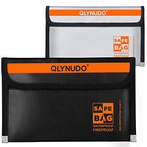 Fireproof Money Bag for Cash - Nesting 2 Pack (9.2x5.7" & 8x5"), Non-Itchy Silicone Cash Pouch & Motorcycle Document Holder, Small Fire Safe Bag for Passport, Bank Deposit (Black & Silver) - color: Small-Silver+Big-Black