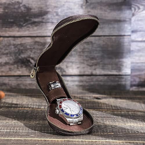 Personalized Customized Watch Case, High-grade Zipper Jewelry Box,Portable Travel Genuine Leather Watch Case Storage Bag (02 Coffee) - color: 02 Coffee