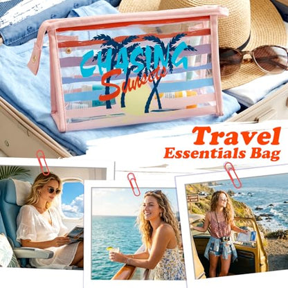 COSHAYSOO Sunscreen Bag Clear Makeup Toiletry Pouch Beach Vacation Essentials for Women Teen Girls Trip Gifts Summer Pool Travel Must Have Accessories Waterproof Stuff - color: Multi-Chasing Sunsets