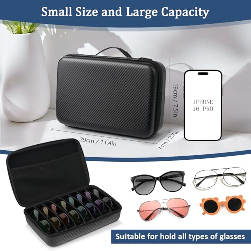Travel Sunglasses Organizer, Hard Shell Sunglass Case Adjustable Slots for Multiple Sunglass Eyeglass Case - style: Black + 8 Slots