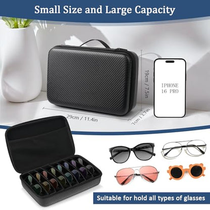 Travel Sunglasses Organizer, Hard Shell Sunglass Case Adjustable Slots for Multiple Sunglass Eyeglass Case - style: Black + 8 Slots