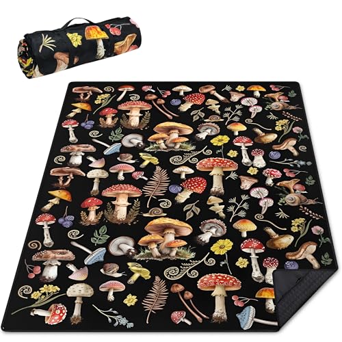 Supfitness Extra Large Picnic Blankets Waterproof Foldable (60 "x 80") Beach Blanket Waterproof Sandproof,3-Layer Thicking Mat Outdoor Packable Camping Blanket - color: Black, size: 60x80in