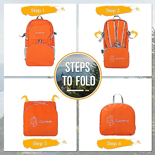 ZOMAKE Lightweight Packable Backpack 35L, Light Foldable Backpacks Water Resistant Collapsible Hiking Bag, Compact Folding Day Pack for Travel Camping(Orange) - color: Orange