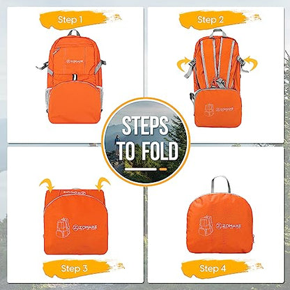 ZOMAKE Lightweight Packable Backpack 35L, Light Foldable Backpacks Water Resistant Collapsible Hiking Bag, Compact Folding Day Pack for Travel Camping(Orange) - color: Orange