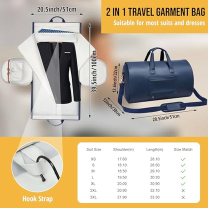 Convertible Garment Bag, Carry on Garment Duffel Bag with Shoulder Strap, Men's Women's Travel Clothing Bag with Shoe Compartment, 2-in-1 Hanging Suitcase Suit Business Travel Bag (Blue) - color: Blue