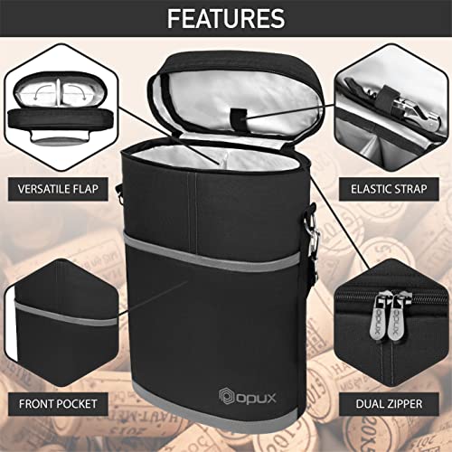 OPUX 2 Bottle Wine Carrier Tote, Insulated Leakproof Wine Cooler Bag, Wine Travel Bag Tote for Picnic BYOB Beach, Portable Wine Bottle Carrying Case, Gift for Wine Lover Women Men Christmas, Dark Grey - color: Dark Gray
