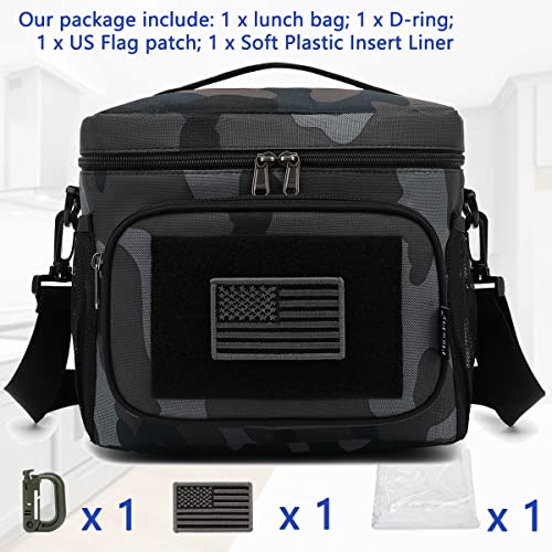 FlowFly Lunch Bag, Insulated Cooler, Thermal Lunch Box Tote with MOLLE/PALS Webbing, Adjustable Padded Shoulder Strap, for Tactical Men Women Adults and Boys Girls Kids (Black#Camo, Medium) - color: Black#Camo, size: Medium