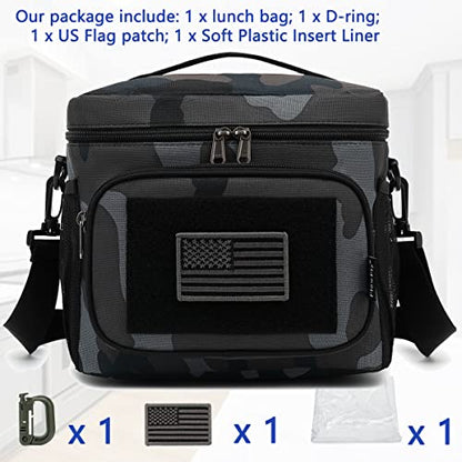 FlowFly Lunch Bag, Insulated Cooler, Thermal Lunch Box Tote with MOLLE/PALS Webbing, Adjustable Padded Shoulder Strap, for Tactical Men Women Adults and Boys Girls Kids (Black#Camo, Medium) - color: Black#Camo, size: Medium