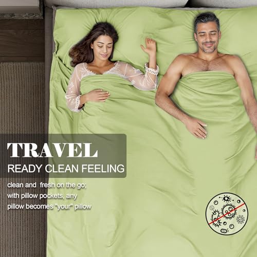 Sleeping Bag Liner,Travel Sheet & Adult Sleep Sack, Camping Sheets Travel Sleep Sack for Backpacking,Hotels & Hostels -Lightweight Single &Double Travel Sheet Camping Sheets - color: Double Green