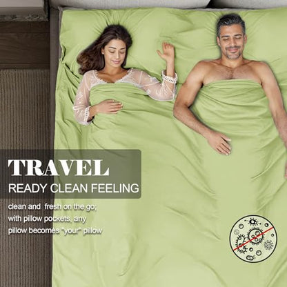Sleeping Bag Liner,Travel Sheet & Adult Sleep Sack, Camping Sheets Travel Sleep Sack for Backpacking,Hotels & Hostels -Lightweight Single &Double Travel Sheet Camping Sheets - color: Double Green