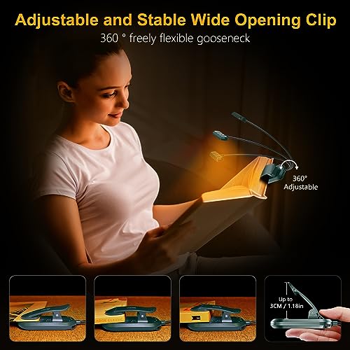 Gritin Rechargeable Book Light for Reading in Bed with 19 LED &Memory Function-Eye Caring 3 Color Temperatures,5 Brightness Levels,90 Hrs Runtime Flexible Goose Neck Clip on Light-Aquamarine - color: Aquamarine