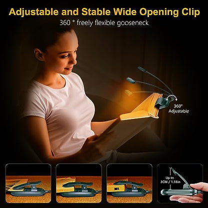 Gritin Rechargeable Book Light for Reading in Bed with 19 LED &Memory Function-Eye Caring 3 Color Temperatures,5 Brightness Levels,90 Hrs Runtime Flexible Goose Neck Clip on Light-Aquamarine - color: Aquamarine