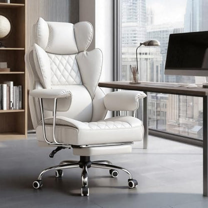 GTPLAYER Gaming Chair,Office Chair with Pocket Spring Lumbar Support, Ergonomic Comfortable Wide Office Desk Computer Chair with Outward Fixed Soft Armrests and Footrest,(PU Leather, White) - color: White