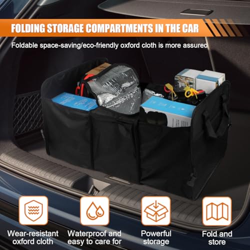 Car Trunk Organizer, Oxford Fabric Waterproof & Anti-Slip Vehicle Storage Box with Leak Proof & Insulated Cooler Bag, Large Capacity Foldable Auto Storage Box for Car, SUV, Truck (Black) - color: Black