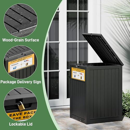 Package Delivery Box for Outside with Sign, Secure Lockable Waterproof Package Delivery Container, Resin Deck Box for Porch & Garden, Classic Black - color: 021 Classic Black