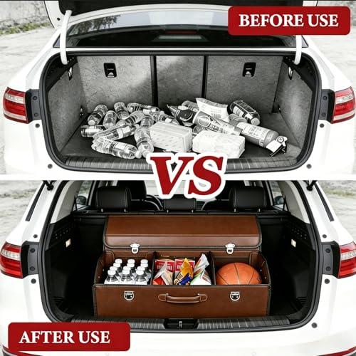 Leather Storage Box Car Trunk Organizer for Trunk SUV Sedan, Foldable Storage Box with Lid (Brown 29.5" L*12.2" W*11.8" H) - size: Brown 29.5"L*12.2"W*11.8" H