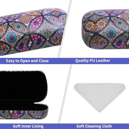 PERFECTSIGHT Sunglasses Case, Large Hard Shell Glasses Case, Cute PU Leather Protective Eyeglasses Case for Women Men - color: Multicolor Totem