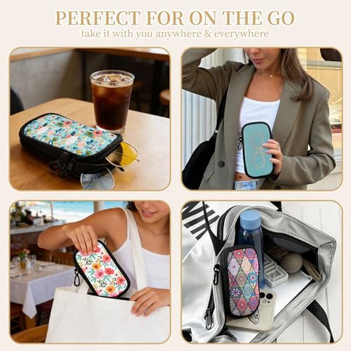 QIUTIMIY Sunglasses Soft Case Zipper Double Eyeglass Case with 2 Compartments 1 Belt Clip - color: Green Flower