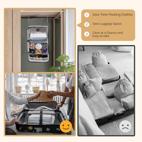 Surblue Hanging Shelves Travel Compression Packing Cube for Carry-on Luggage Suitcase Collapsible Transformable Garment Closet Organizers Large Capacity, Lightgrey, XL - color: Lightgrey, size: XL_13*10.2*23.2in
