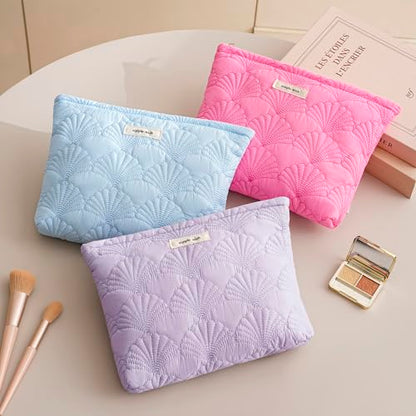 RSRSLEII Quilted Cotton Coquette Makeup bag, Coastal Granddaughter Aesthetic Cosmetic Bag, Cute Seashell Portable Travel Toiletry Pouch (11 Light Blue) - color: 11 Light Blue