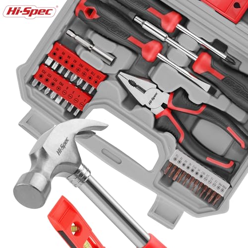 Hi-Spec Tool Set Kit, Red Household First Tool Kit and Starter Tool Set for Home and Office, Compact Easy Carry Toolbox - color: Red