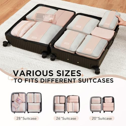 10 Set Compression Packing Cubes for Travel Gifts Mom Women,OlarHike Luggage Clothes Garment Bags for Travelers,Airplane/Cruise/Car Travel Essentials,Compressible Expandable Saver Space Bags(Beige) - color: Beige
