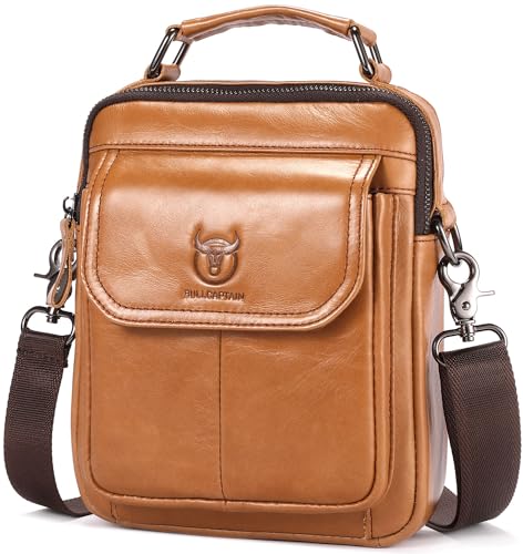 Leather Shoulder Bag for Men Casual Crossbody Bag Travel Vintage Messenger Bag Multi-function Handbag Satchel - color: Orange