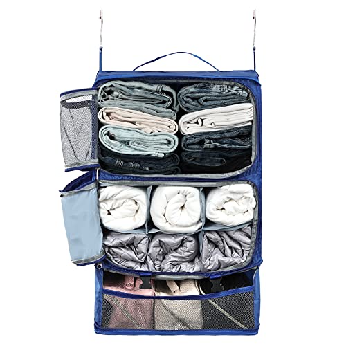Surblue Hanging Shelves Travel Storage Bag Compression Packing Cube for Suitcase Portable Closet Organizer Collapsible with Extension Layer Large Capacity,Blue,XXL - color: A-Blue, size: XXL 15.7*11.8*23.6in