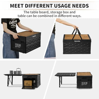 Naturehike Lispace Camping Table with Storage Box, 50L Collapsible Trunk Organizer with Lid, Folding Storage Bin for Camping Picnic Home