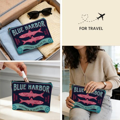 Sardines Makeup Bag for Women, Fish Canvas Cosmetic Makeup Pouches with Zipper Travel Makeup Cosmetic Bags, Sardine Olive Oil Toiletry Organizer Pouch Birthday Gifts - color: Multicolor 0009