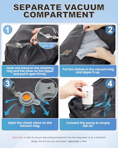 VGCUB Vacuum Backpack Travel with Pump Compression Carry On Bag,Space Saver,Mochila de Viaje Compresión al Vacío Airline Approved Personal Item Vacuum System 18x14x8,Airport Vacpack Daypack Men Women - color: B15-black With Pump, style: X-large