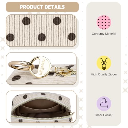 Period Bag for Teen Girls, Corduroy Cute Sanitary Napkin Storage Bag, Menstrual Pad Pouches Tampon Holder for Purse (Beige-Polka Dots) - color: Dots-beige