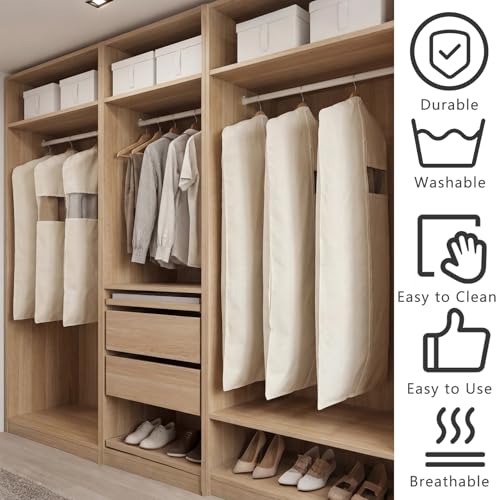 Aliceset 6 Pcs 40 Inches 50 Inches Cotton Garment Bags for Hanging Clothes, Canvas Suit Bags for Clothes Coats Jackets Shirts Closet Storage Travel Gusseted Hanging Garment Cover - size: 40 Inches 50 Inches