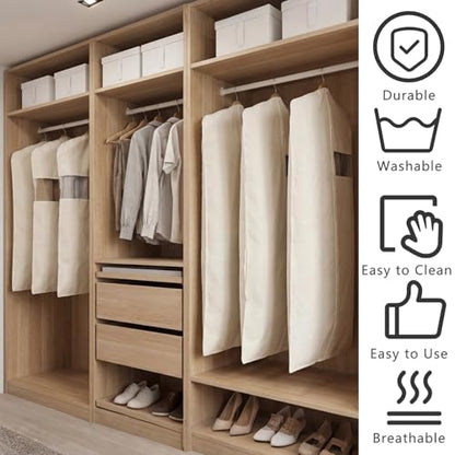 Aliceset 6 Pcs 40 Inches 50 Inches Cotton Garment Bags for Hanging Clothes, Canvas Suit Bags for Clothes Coats Jackets Shirts Closet Storage Travel Gusseted Hanging Garment Cover - size: 40 Inches 50 Inches