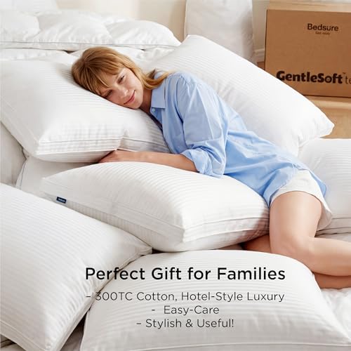 Bedsure Bed Pillows King Size Set of 2, Hotel-Quality Down Alternative Gusseted Pillows, PureWoven 100% Cotton Shell, Dual Chamber Construction for Fluffy Support, Ideal for Back & Stomach Sleepers - size: King