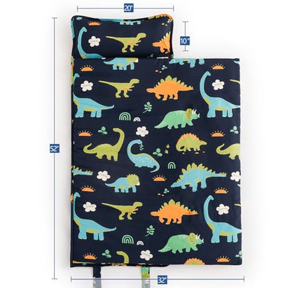PHF Soft Toddler Nap Mat with Removable Pillow, Rollup Design Kids Sleeping Mat, Slumber Bags for Boys, 50"x20" Toddler Sleeping Bag for Daycare Preschool Travel Camping, Large Dinosaur - color: Large Dinosaur