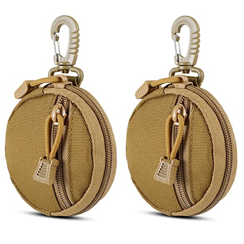 FRTKK 2 Pack Tactical Compact EDC Pouches Military Molle Utility Pouch Accessories Organizer Pouch Coin Purse Keychain Pocket Credit Card Holder Waist Pack - color: Tan