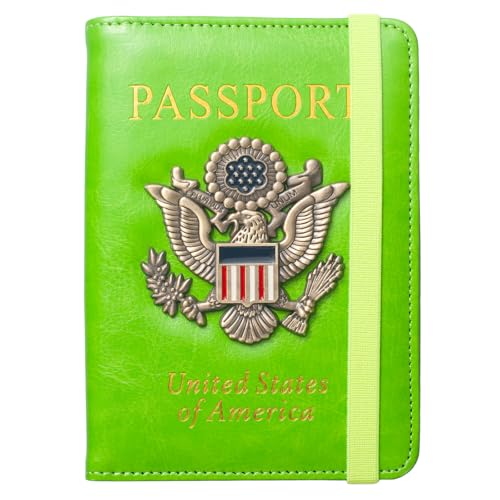 RFID Passport Holder for Travel Men, US Passport Cover Wallet Case, RFID Blocking Waterproof Leather Travel Wallet for Men Women, Document Protector for Traveling-Green - color: Green
