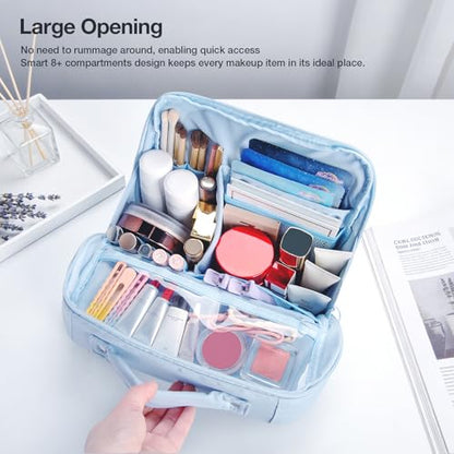 Abiudeng Standing Travel Makeup Bag Stand up Make up Bag Travel Toiletry Bag with Multiple Compartments Large Capacity for Women Business Trips Fitness and Daily Commutes(blue) - color: Blue