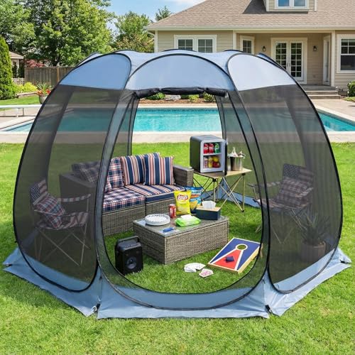 Alvantor Pop Up Screen House Tent, Instant Outdoor Gazebo with Mosquito Netting & UPF 50+ Sun Protection, Portable Canopy Shelter for Patio, Backyard, Camping (2-10 Person) - color: Charcoal Gray, size: 12'x12'