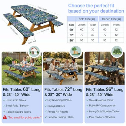 Picnic Table Cover with Bench Covers Camping Essentials Waterproof Windproof Camping Tablecloth with Drawstring Bag, Fitted Rectangle Tables and Seats, 72in, Deep Blue Green - color: Deep Blue Green, size: 72in
