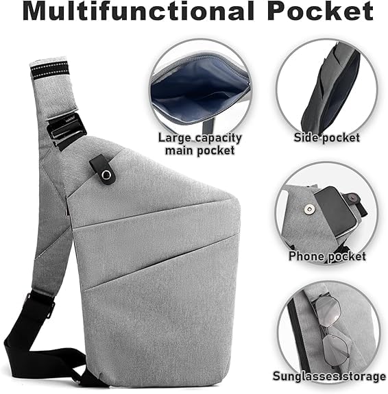 Anti Theft Travel Bag, One Shoulder Large Capacity Cross-body Bag Chest Fashion Lightweight Sling Bags for Travel Sports - color: Grey, style: Left Shoulder