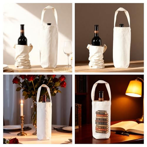 24 Pcs Canvas Wine Bags with Handle, 12 x 7.5 x 5.5 Inch Reusable Washable Wine Carrier Tote Sublimation DIY Blank Bottle Gift Totes Cotton Carrier Wine Bag for Weddings Christmas Birthdays Party