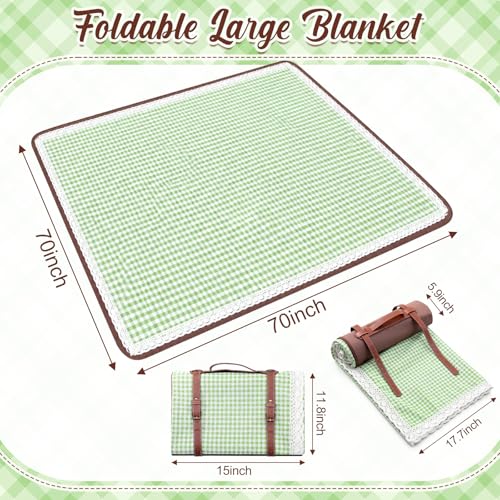 VitalCozy Waterproof Picnic Blankets 59 x 78in Outdoor Blanket Foldable 2 in 1 Double Layer Sandproof Beach Mat with Carry Strap for Camping Lawn Park Beach Grass (Green White) - color: Green White