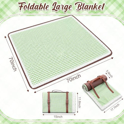 VitalCozy Waterproof Picnic Blankets 59 x 78in Outdoor Blanket Foldable 2 in 1 Double Layer Sandproof Beach Mat with Carry Strap for Camping Lawn Park Beach Grass (Green White) - color: Green White