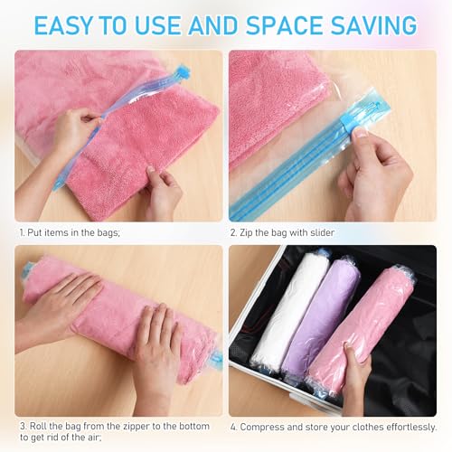 BESPORTBLE 12 Pcs Vacuum Travel Compression Bags Space Saver Bags 40x60cm 50x70cm Roll up Sealed Storage Organizers for Luggage and Clothing Packing