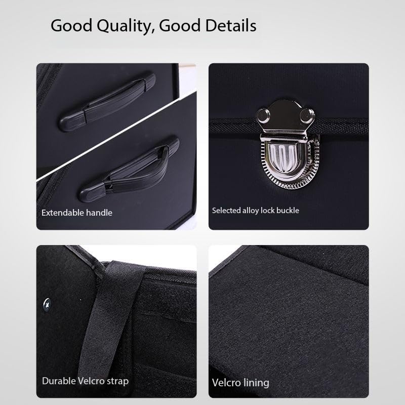 Leather Storage Box Car Trunk Organizer for Trunk SUV Sedan, Leather Foldable Storage Box with Lid (Black 14.9" L*12.2" W*11.8" H) - size: Black 14.9"L*12.2"W*11.8" H