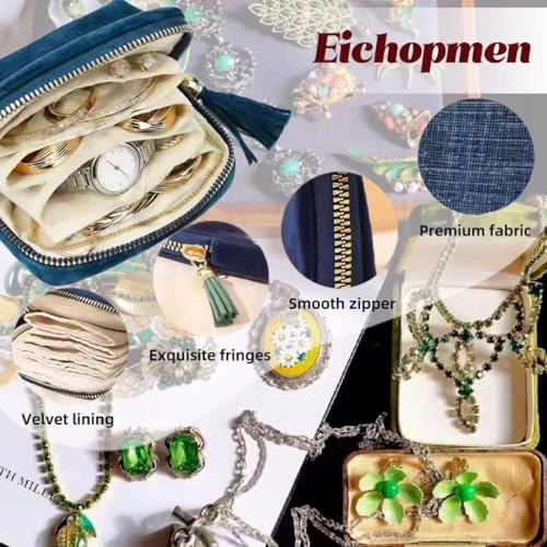 Small Travel Jewelry Case for Women, 6-Layer Velvet Organizer Pouch with Zipper, Anti-Scratch Portable Bag for Bracelets, Rings, Earrings & Necklaces (Gem Blue) - color: Gem blue