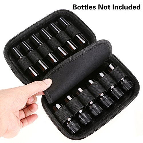 Hipiwe Hard Shell Essential Oil Carrying Case Holds 12 Bottles (Can hold 5ml, 10ml, &10ml Rollers) Travel Size Essential Oils Bag Organizer (Black) - color: Black